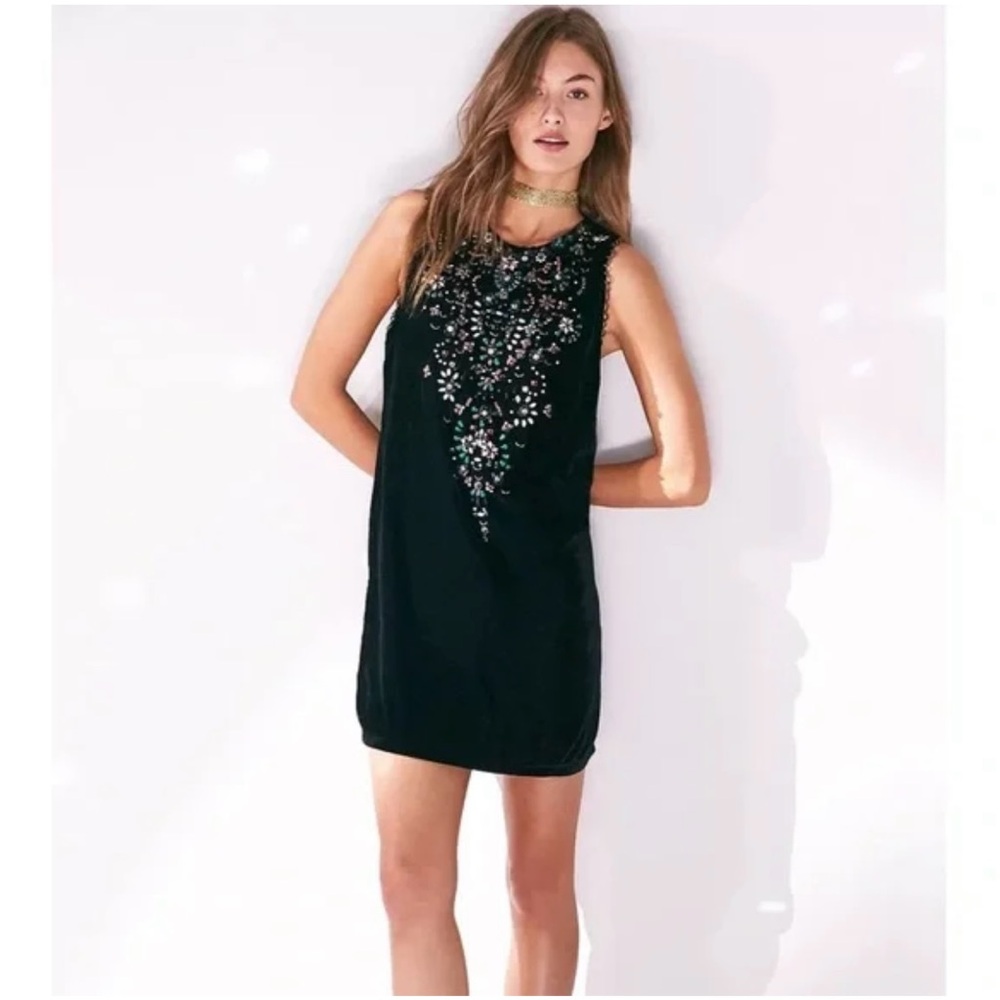 Urban Outfitters Ecoté Embellished Velvet Black Dress